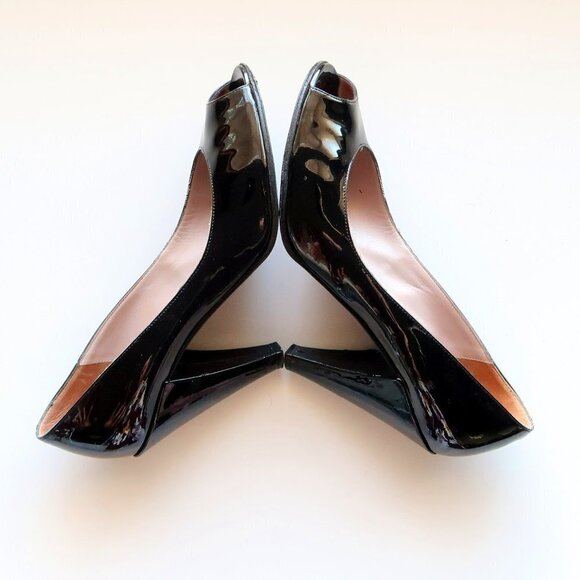 Marc Jacobs Black Patent Leather Peep Toe Heels / Pumps / Formal Dressy Shoes - Picture 12 of 16